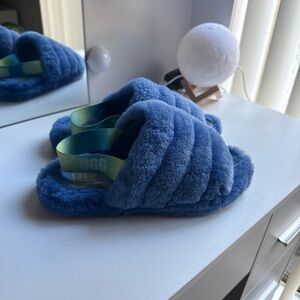 UGG Kids' Blue Fluffy Slippers